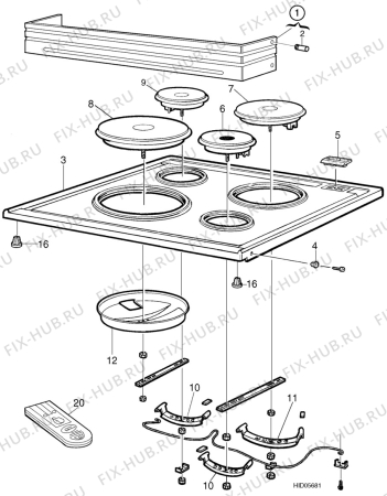 Взрыв-схема комплектующей Electrolux EKE7101 - Схема узла H10 Hob