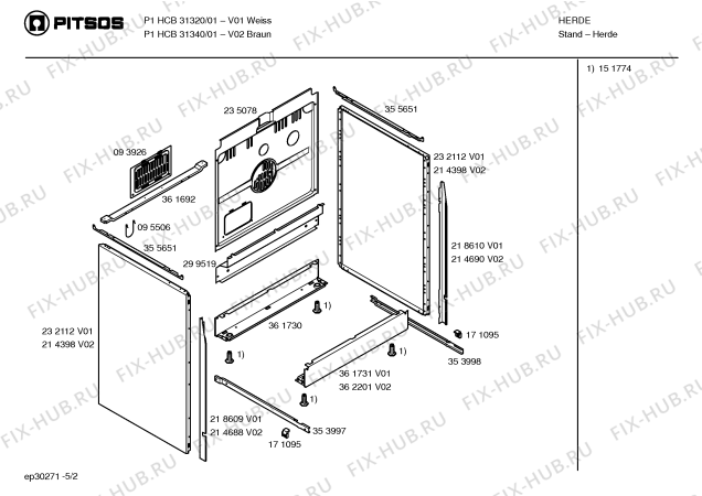 Взрыв-схема плиты (духовки) Pitsos P1HCB31320 - Схема узла 02