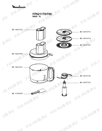 Взрыв-схема кухонного комбайна Moulinex FP621170/700 - Схема узла HP004444.1P2