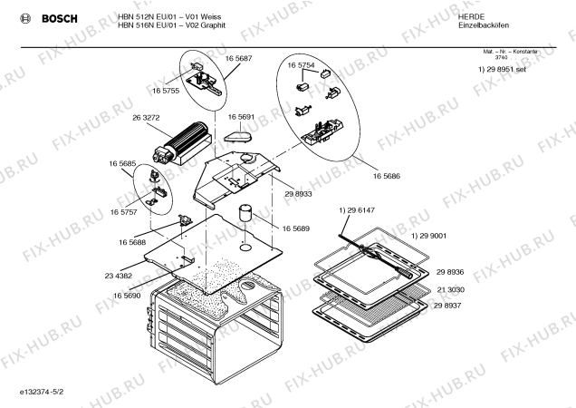 Схема №4 HBN516NEU с изображением Панель управления для духового шкафа Bosch 00298956