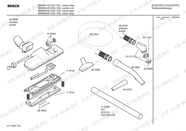 Схема №3 VS6PT04 PROFILO 1400W с изображением Кнопка для пылесоса Bosch 00265854