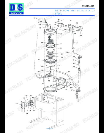 Схема №2 EC710 EX:C  ILLY с изображением Нагревательный элемент для кофеварки (кофемашины) DELONGHI 5132109700