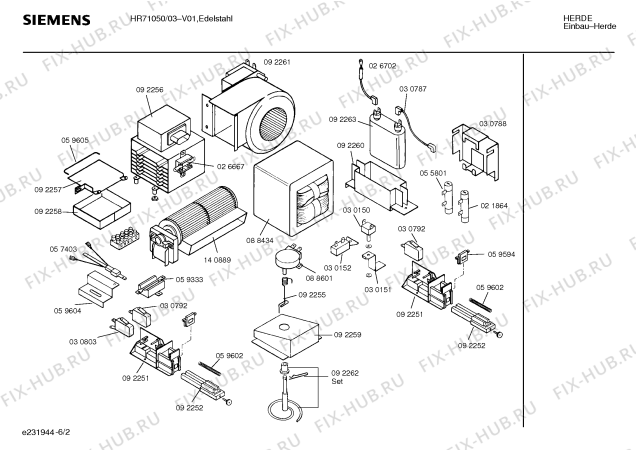 Взрыв-схема плиты (духовки) Siemens HR71050 - Схема узла 02