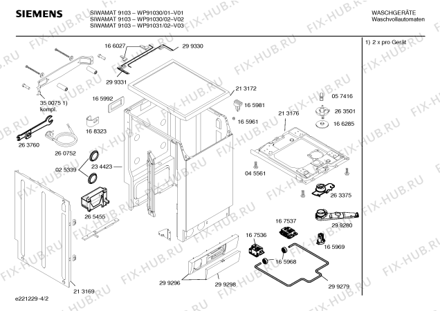 Взрыв-схема стиральной машины Siemens WP91030 SIWAMAT 9103 - Схема узла 02