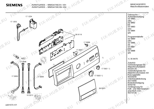 Схема №3 WM5347AIE avantgarde с изображением Таблица программ для стиралки Siemens 00525887