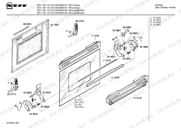 Взрыв-схема плиты (духовки) Neff E2132G0RK 2071.04-10 - Схема узла 06