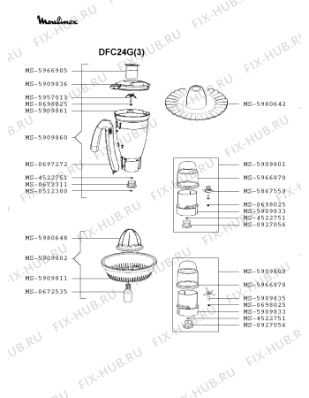 Взрыв-схема кухонного комбайна Moulinex DFC24G(3) - Схема узла 7P002956.3P2