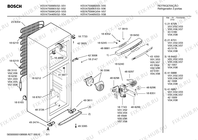 Схема №3 KSV475446N BOSCH с изображением Винт для холодильной камеры Bosch 00412150