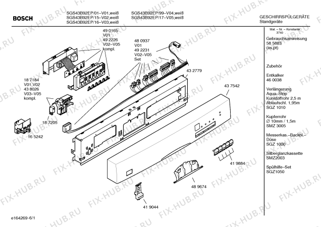 Схема №6 SGS43B92EP SPORTLINE с изображением Панель управления для посудомоечной машины Bosch 00437542