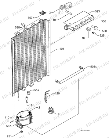 Взрыв-схема холодильника Electrolux EUC2323 - Схема узла Cooling system 017