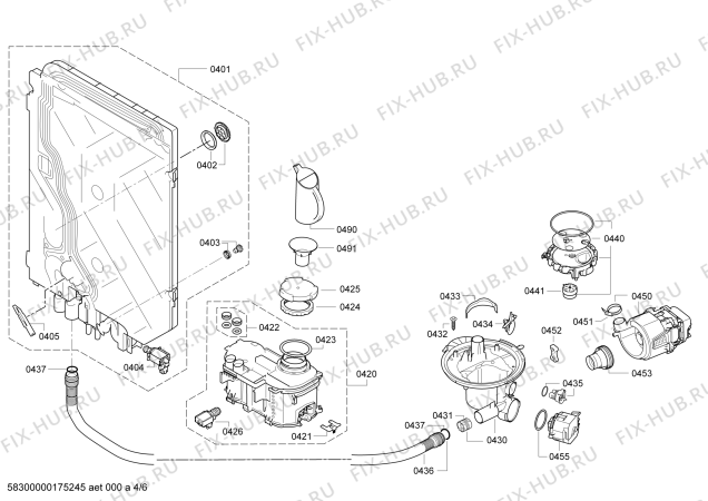 Взрыв-схема посудомоечной машины Bosch SMV86P30DE, Exclusiv, Made in Germany - Схема узла 04