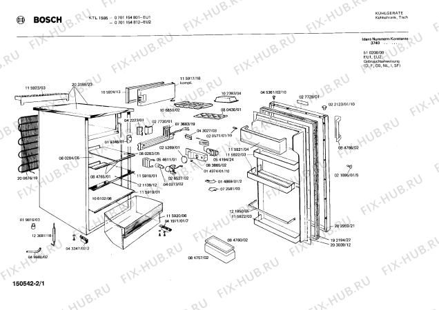 Схема №2 0701154812 KTL1585 с изображением Дверь морозильной камеры для холодильника Bosch 00115917