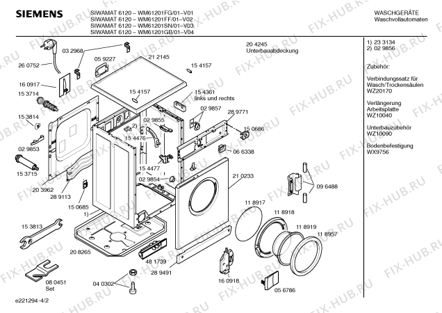 Схема №3 WM61251EU SIWAMAT 6125 с изображением Таблица программ для стиралки Siemens 00521379