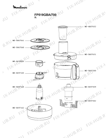 Взрыв-схема кухонного комбайна Moulinex FP519GBA/700 - Схема узла VP003804.7P2