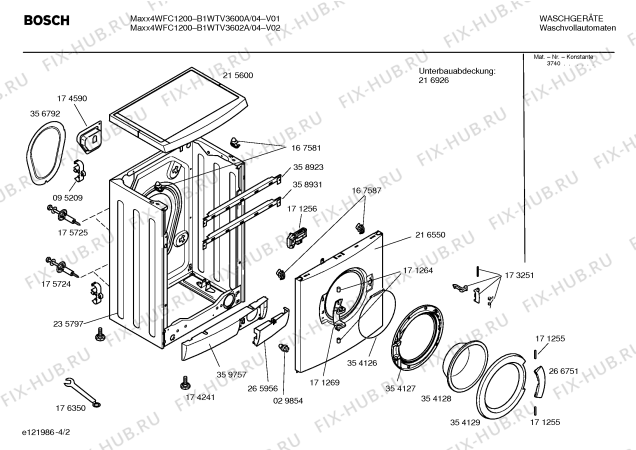 Схема №4 B1WTV3600A Maxx4 WFC1200 с изображением Инструкция по установке и эксплуатации для стиральной машины Bosch 00525632