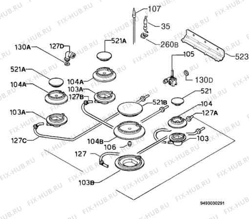 Взрыв-схема плиты (духовки) Zanussi ZGL62ITX - Схема узла Functional parts 267