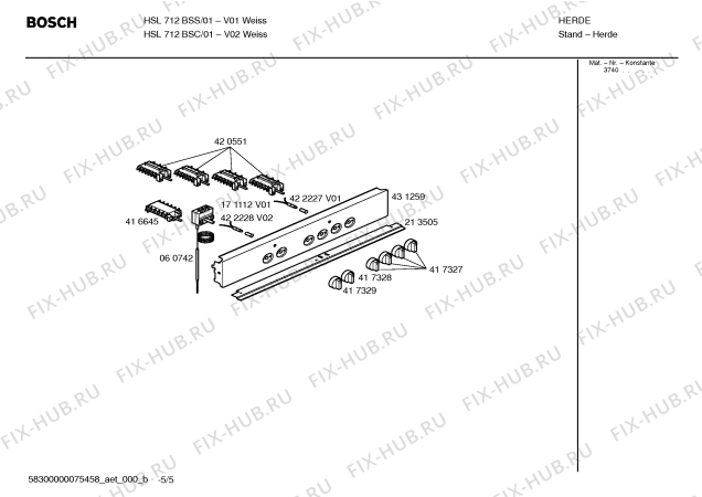Схема №5 HSL712BSC с изображением Инструкция по эксплуатации для плиты (духовки) Bosch 00587917