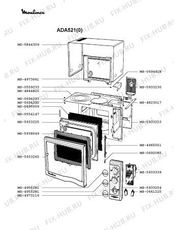 Взрыв-схема микроволновой печи Moulinex ADA521(0) - Схема узла XP002055.3P2