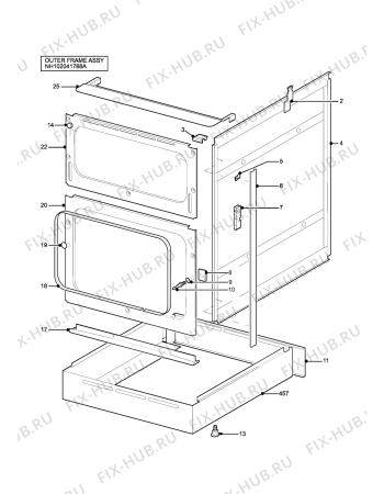 Взрыв-схема плиты (духовки) Electrolux CSB4411 (WHITE ROSE) - Схема узла H10 Outer Frame