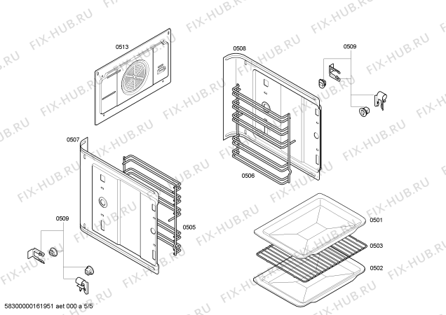 Взрыв-схема плиты (духовки) Siemens HB23GB540 H.SE.NP.L2D.IN.GLASS.S4/.X.E0_C/// - Схема узла 05