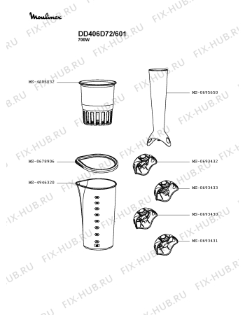 Взрыв-схема блендера (миксера) Moulinex DD406D72/601 - Схема узла HP004069.7P2