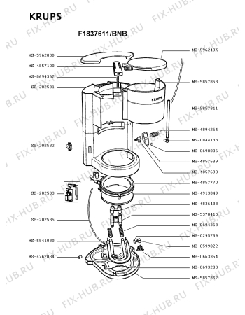Взрыв-схема кофеварки (кофемашины) Krups F1837611/BNB - Схема узла 1P005022.1P2