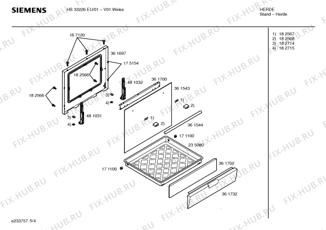 Взрыв-схема плиты (духовки) Siemens HS33226EU - Схема узла 04