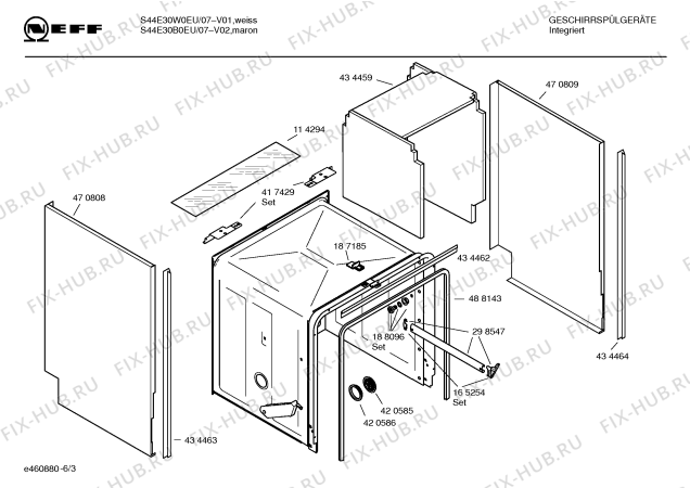 Схема №3 S44E30B0EU с изображением Передняя панель для посудомоечной машины Bosch 00439071