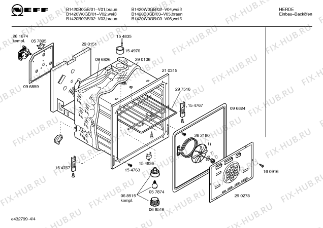 Взрыв-схема плиты (духовки) Neff B1420B0GB B1420 BROWN - Схема узла 04