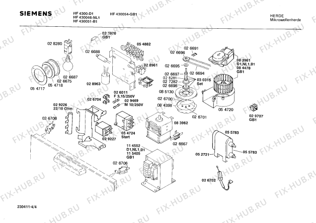 Взрыв-схема микроволновой печи Siemens HF430054 HF4300 - Схема узла 04