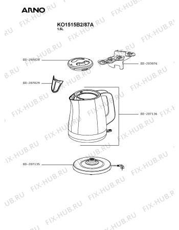 Схема №1 KO1515B2/87A с изображением Элемент корпуса для чайника (термопота) Seb SS-207135