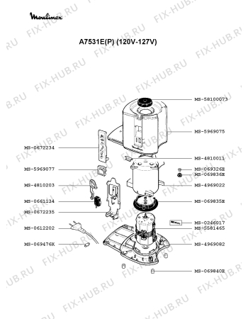 Взрыв-схема соковыжималки Moulinex A7531E(P) - Схема узла GP000826.0P2