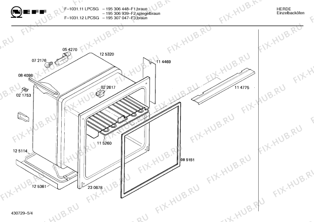 Взрыв-схема плиты (духовки) Neff 195306448 F-1031.11LPCSG - Схема узла 04