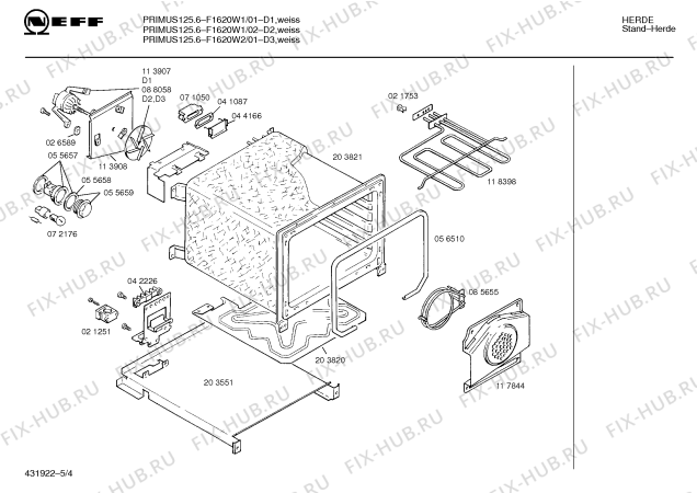 Взрыв-схема плиты (духовки) Neff F1620W2 PRIMUS 125.6 - Схема узла 04