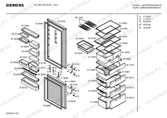 Схема №3 KG36U190IE с изображением Дверь морозильной камеры для холодильника Siemens 00238482