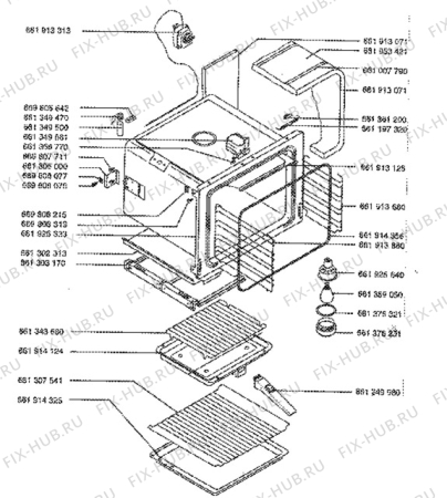 Взрыв-схема плиты (духовки) Aeg 5401B-B - Схема узла Oven body