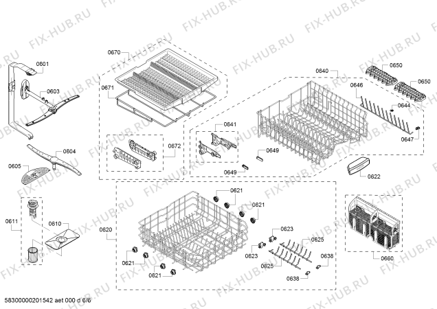 Взрыв-схема посудомоечной машины Bosch SHV863WB3N, SilencePlus 44 dBA - Схема узла 06