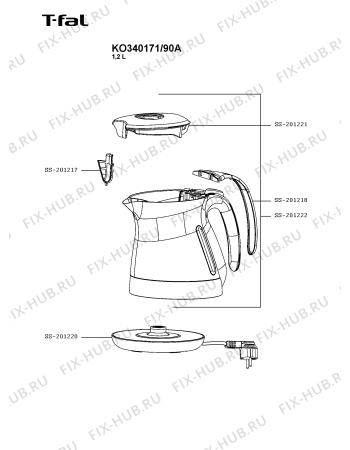 Схема №1 KO340171/90A с изображением Часть корпуса для электрочайника Seb SS-201222