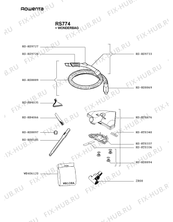Взрыв-схема пылесоса Rowenta RS774 - Схема узла QP000499.4P2