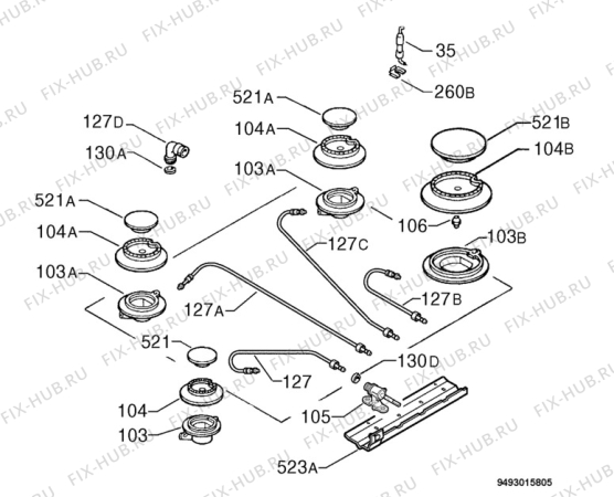 Взрыв-схема плиты (духовки) Rex Electrolux PB64A - Схема узла Functional parts 267