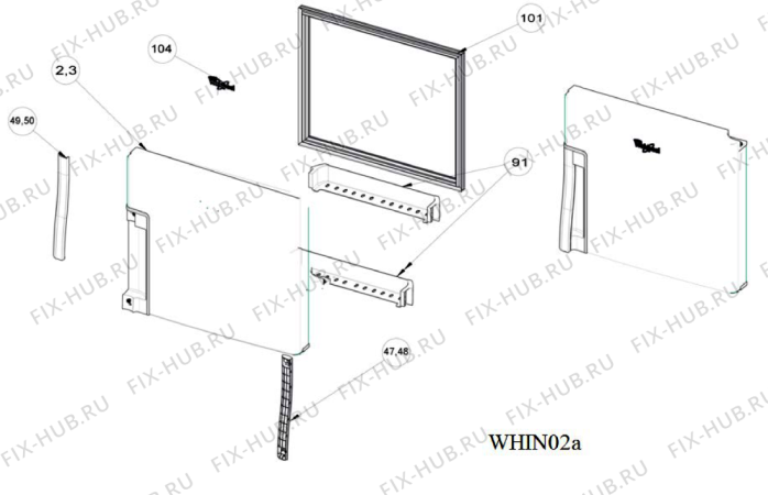 Схема №4 WTM 452 RS SS с изображением Дверка для холодильника Whirlpool 482000094713