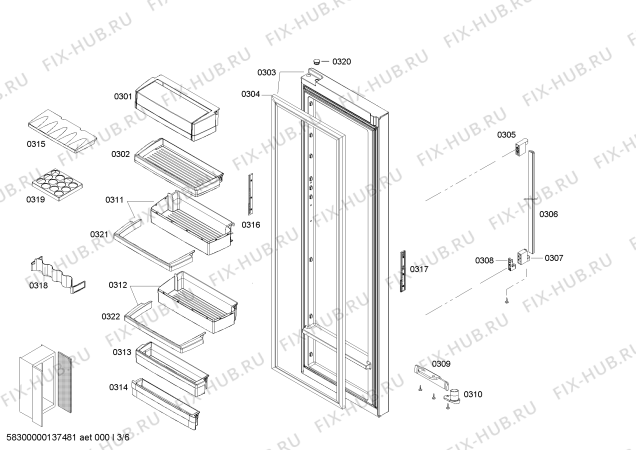 Взрыв-схема холодильника Bosch KAD62P90 - Схема узла 03