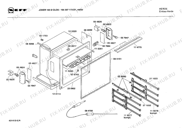 Взрыв-схема плиты (духовки) Neff 195307173 JOKER 165 D CLOU - Схема узла 04