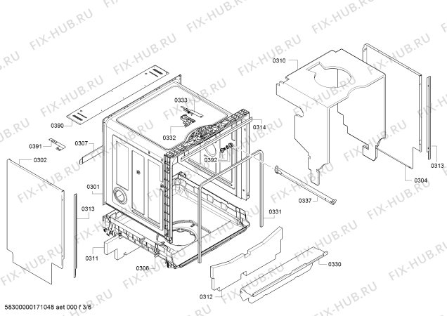 Взрыв-схема посудомоечной машины Bosch SMU84L05EU Exclusiv SilencePlus - Схема узла 03