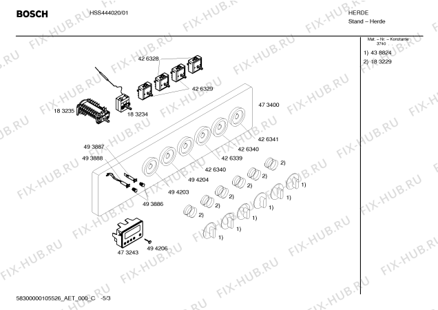 Взрыв-схема плиты (духовки) Bosch HSS444020 - Схема узла 03