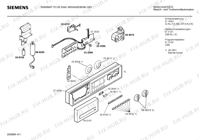Схема №5 WI53420GB SIWAMAT PLUS 5342 с изображением Панель управления для стиральной машины Siemens 00280941