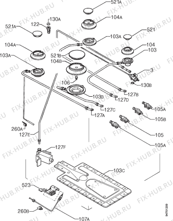 Взрыв-схема плиты (духовки) Zanussi Z65G - Схема узла Functional parts 267