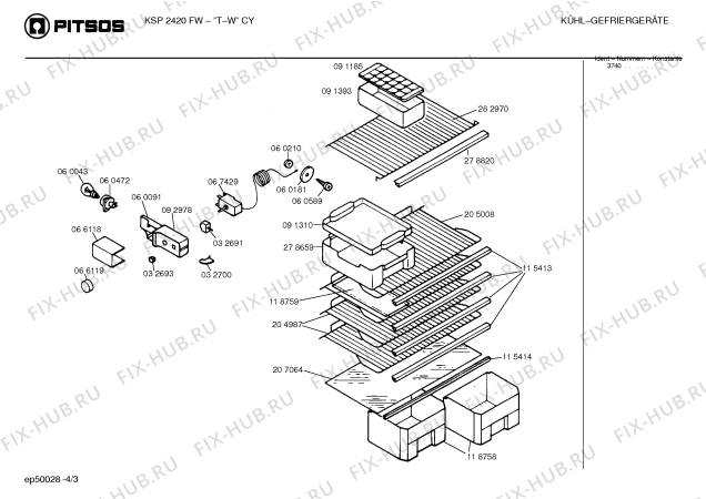 Взрыв-схема холодильника Pitsos KSP2420FW - Схема узла 03
