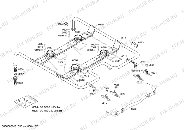 Взрыв-схема плиты (духовки) Siemens HM524201T - Схема узла 05