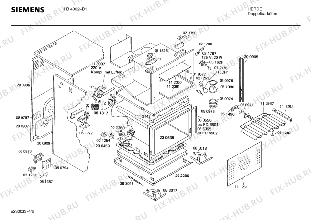 Взрыв-схема плиты (духовки) Siemens HB4302 - Схема узла 02
